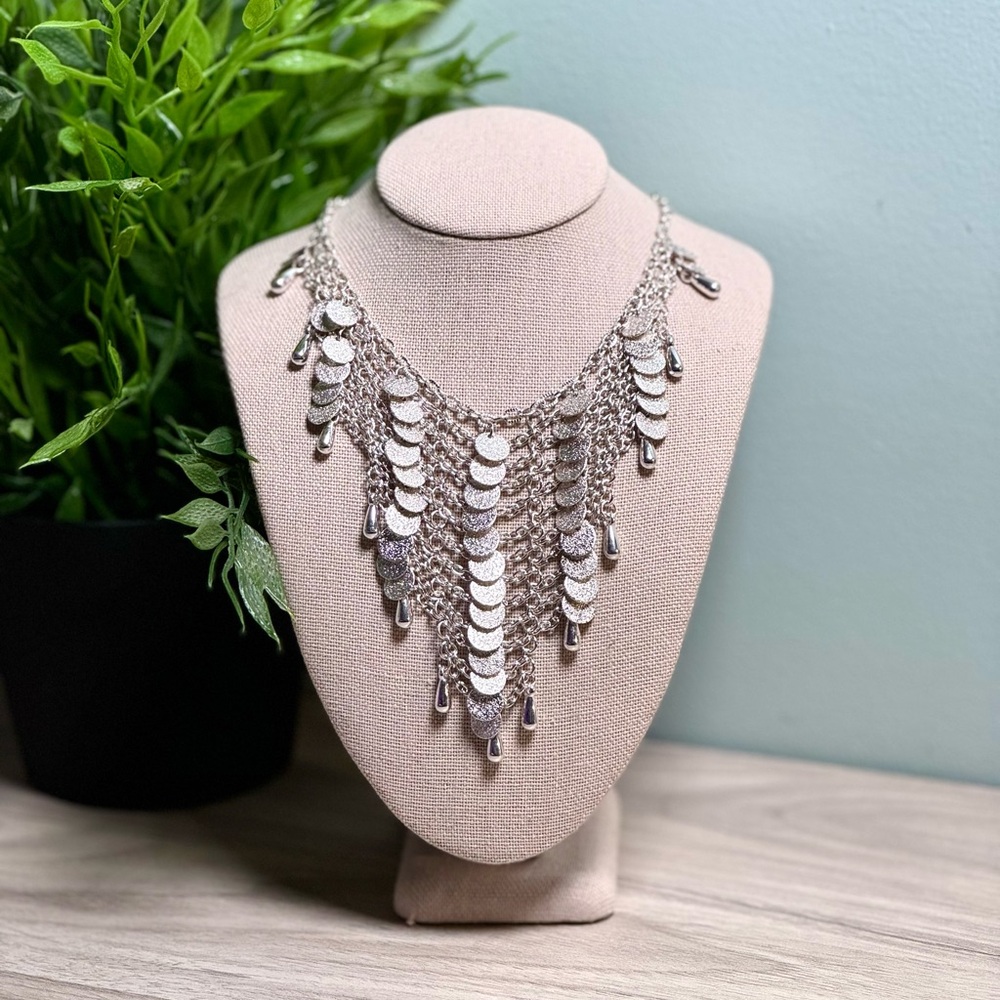 Cloie Statement Silver Dangle Necklace Set